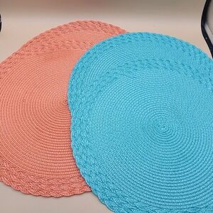 Pier 1 Round Braided Placemats Set of 4 Blue & Peach Kitchen Table Placemats